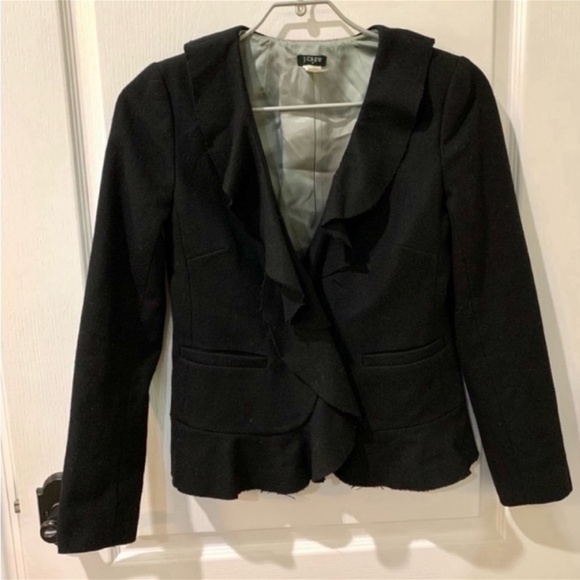 JCrew Classic Black Wool-blend Ruffle Blazer - Picture 2 of 6
